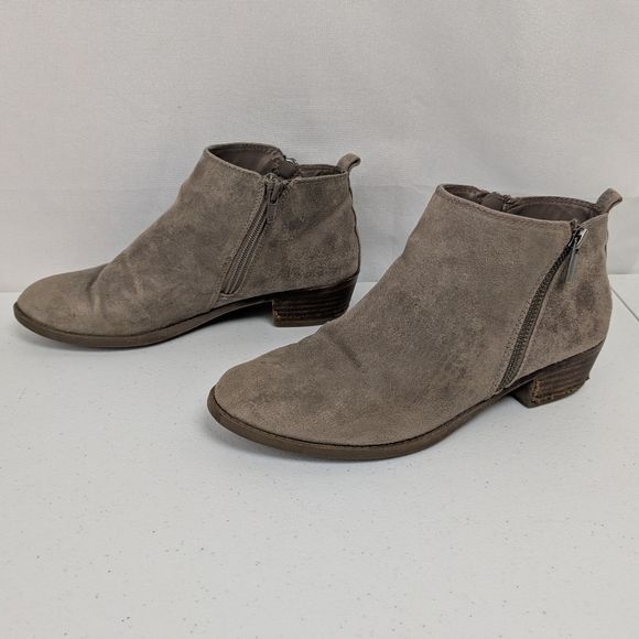 Ankle Boots Size 8 Tan Zip Faux Suede Low Block Heel - Picture 2 of 7